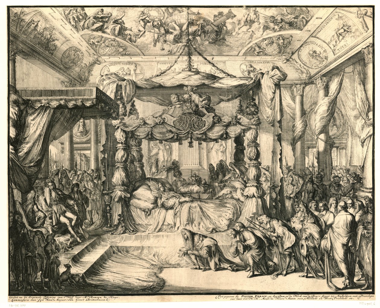 La regina Maria II Stuart sul letto di morte, 1695 da Romeyn de Hooghe