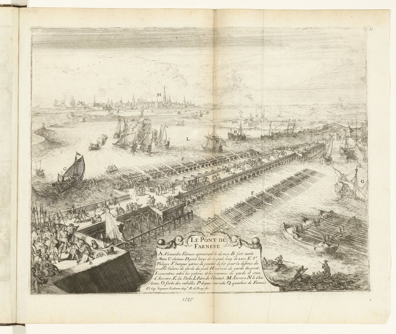 Ponte di barche di Parma sullo Schelda, 1585 da Romeyn de Hooghe