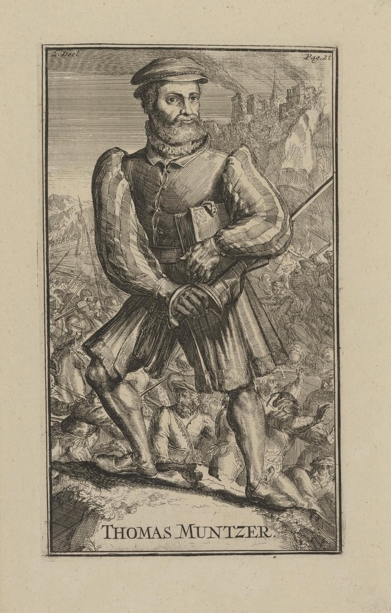 Thomas Muntzer (verso 1489-1525), prete itinerante e capo religioso della guerra dei contadini in Germania - Barocco: Ritratto di Thomas Muentzer da Romeyn de Hooghe