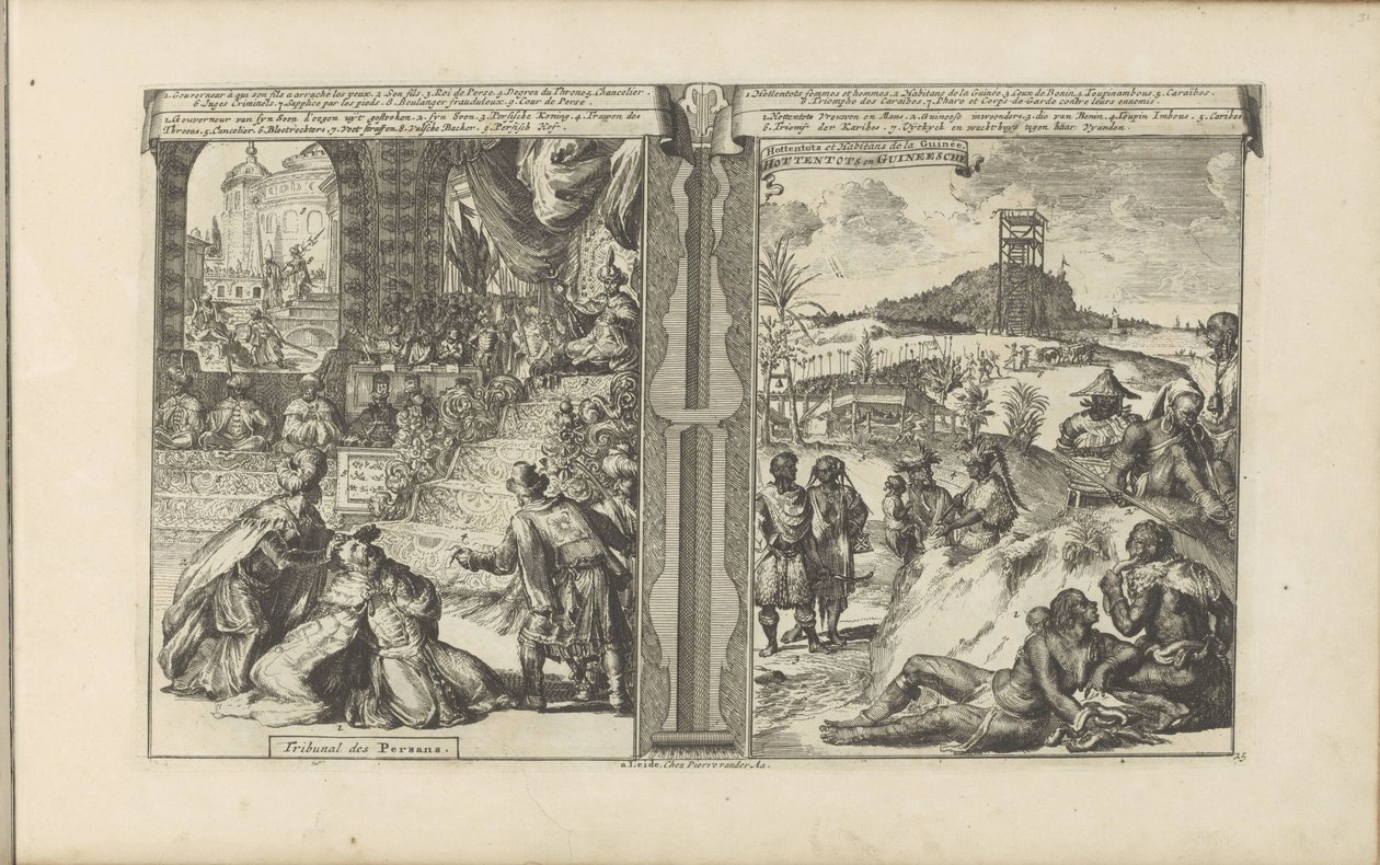 Tribunale in Persia; Khoikhoi e Guineani (Tribunale dei Persiani) (Le Indie Orientali e Occidentali e altri luoghi) da Romeyn de Hooghe