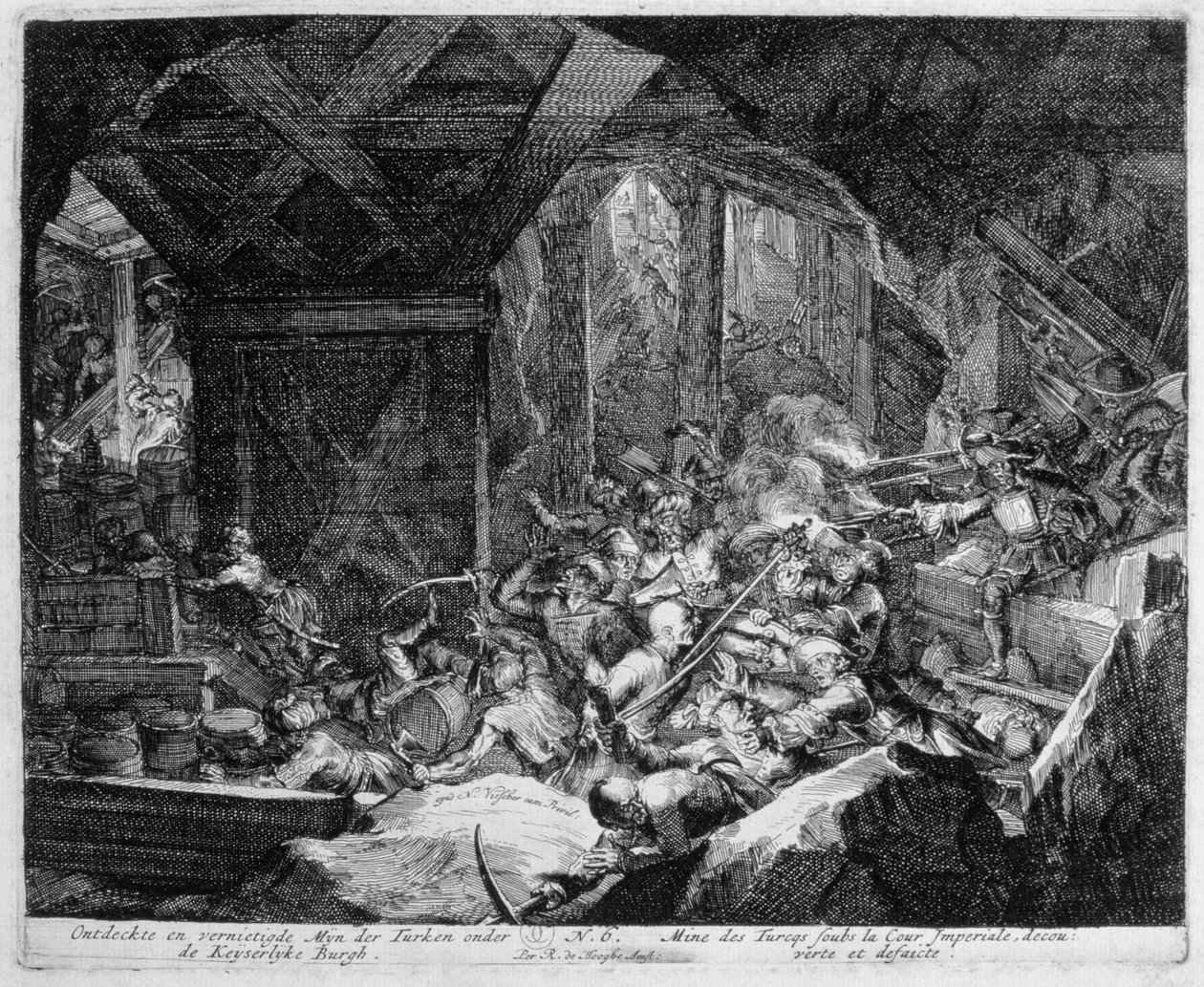 Ciclo di stampe di Vienna, scoperta e distruzione di una mina turca sotto il Palazzo Imperiale, 1683 da Romeyn de Hooghe