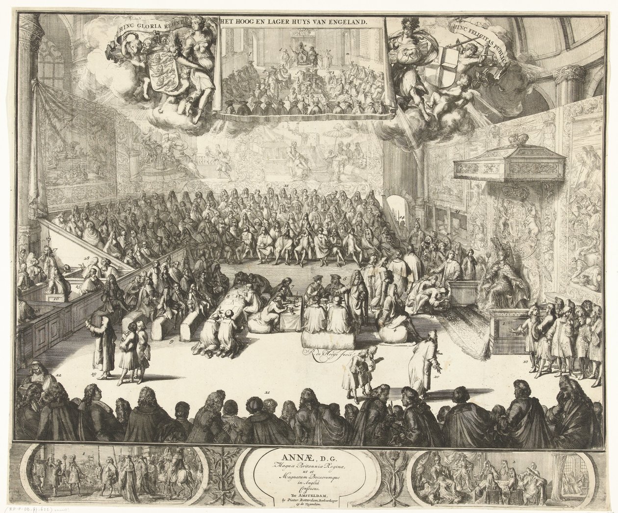 Seduta della Camera dei Comuni con la regina Anna sul trono, 1702 da Romeyn de Hooghe