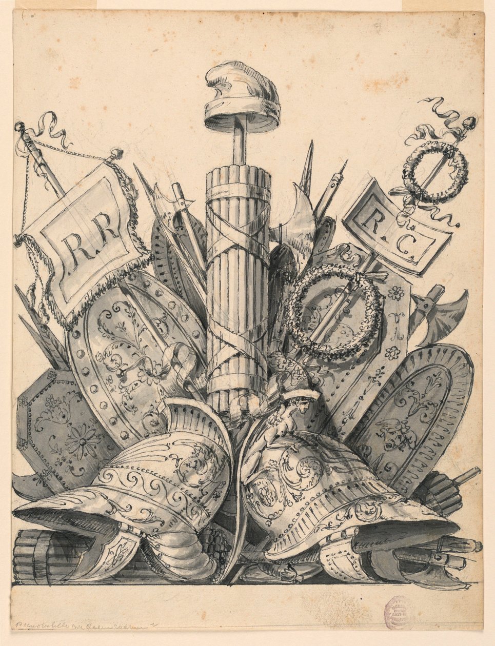 Disegno, Trofeo di armi, 1830-1850 da Romolo Achille Liverani