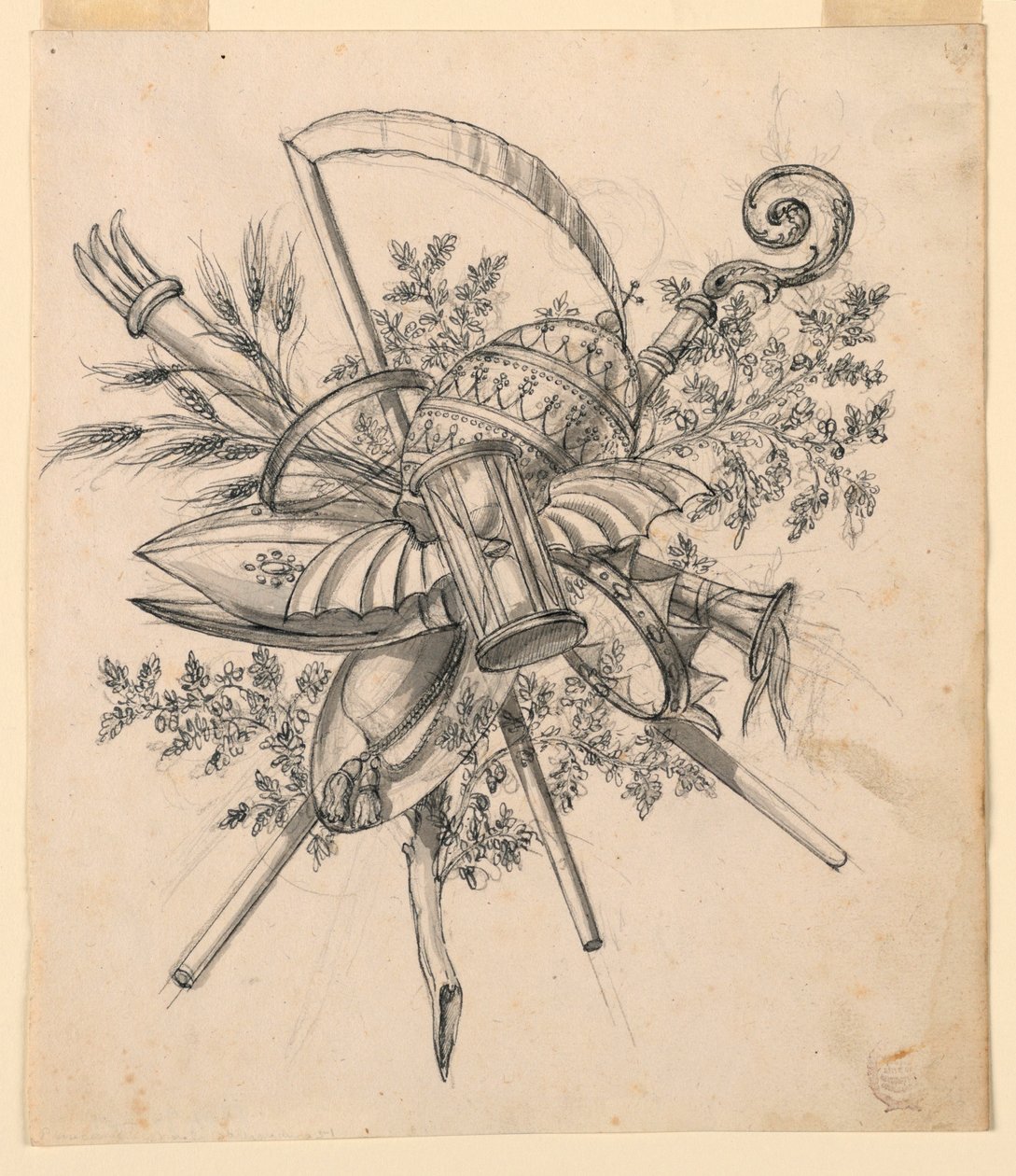 Disegno, Trofeo con clessidra alata, 1830-1850 da Romolo Achille Liverani