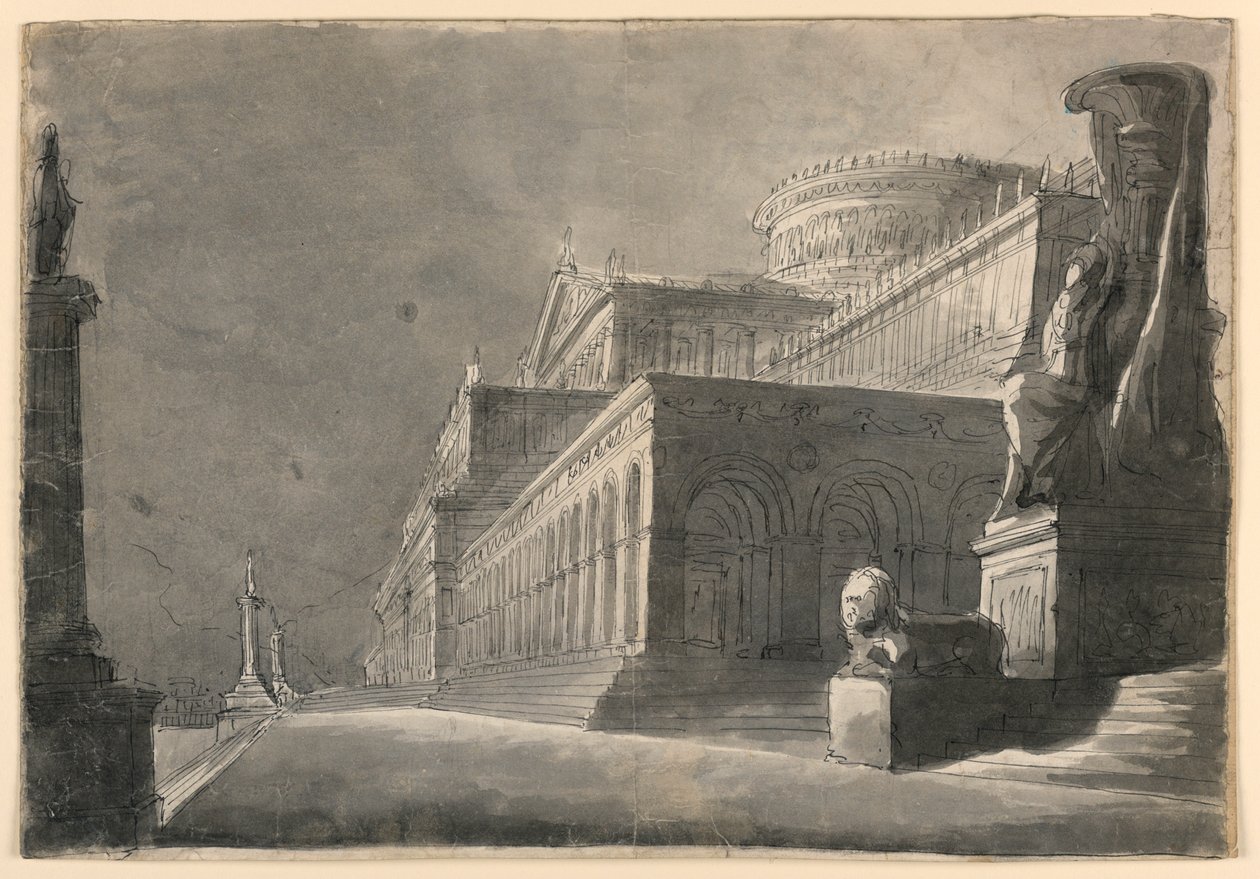 Scenografia, esterno di un palazzo enorme da Romolo Achille Liverani