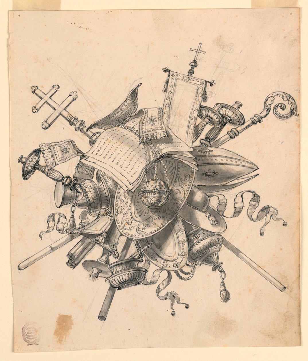 Trofeo con oggetti ecclesiastici da Romolo Achille Liverani