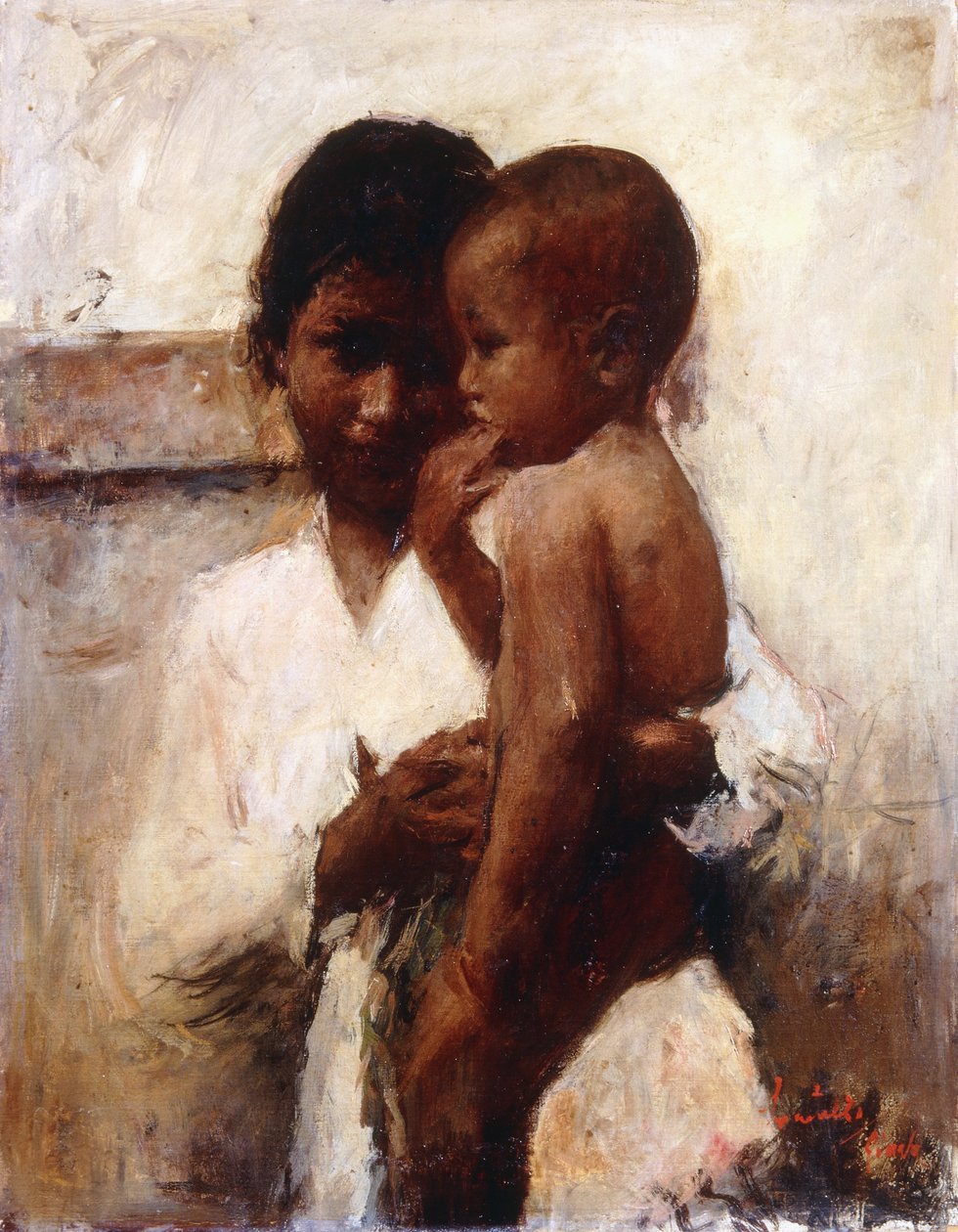 Affetto, una bellezza giavanese che tiene un bambino da Romualdo Locatelli