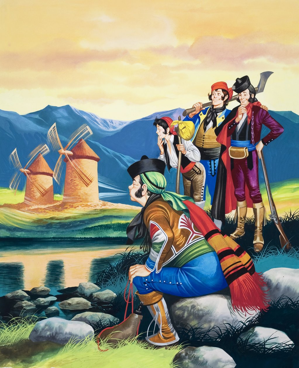 Vele dei mulini a vento, illustrazione da "Michael and the Mighty Men" (gouache su carta) da Ron Embleton