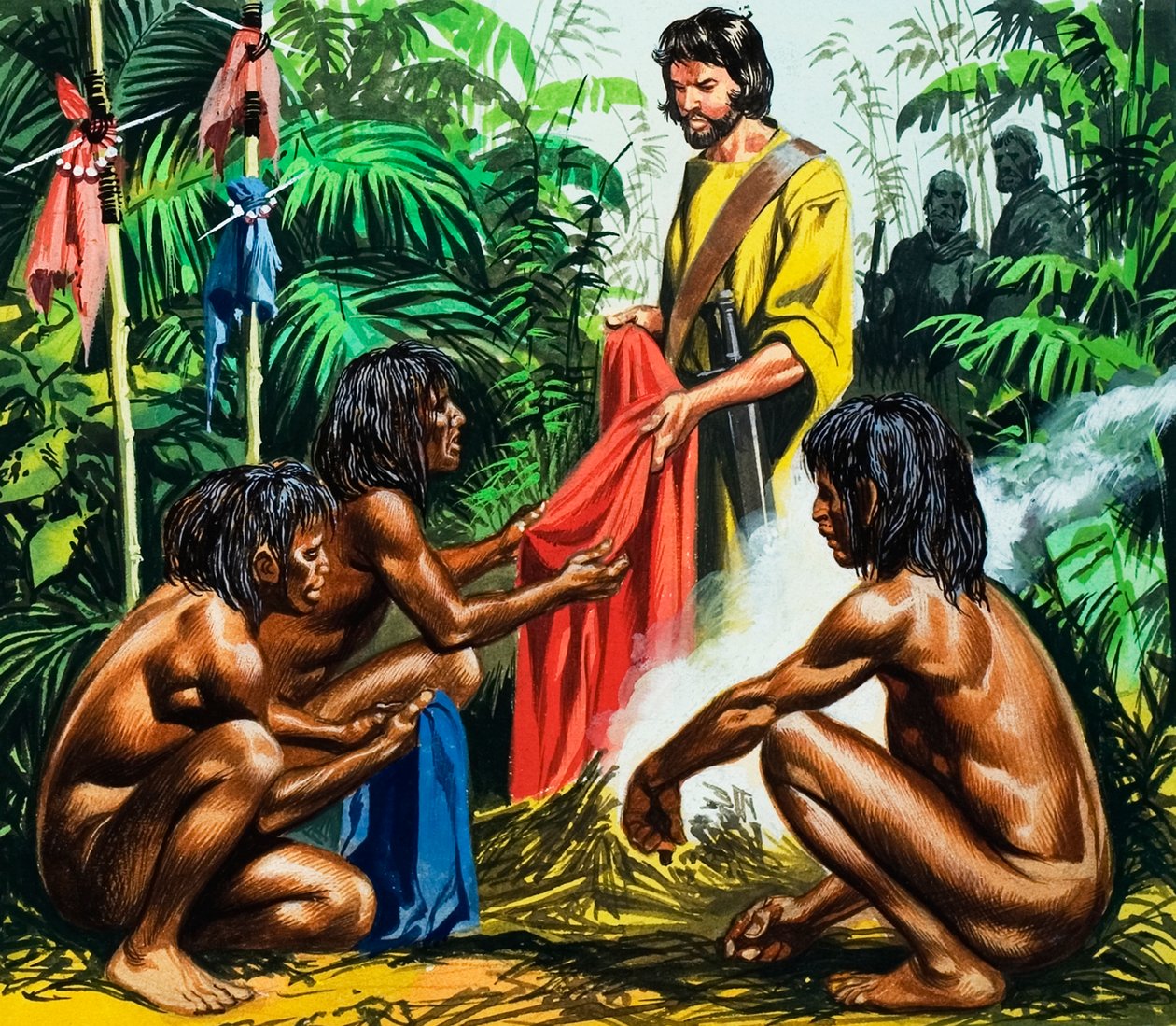Marco Polo, minaccia dei cannibali, XX secolo (gouache su carta)) da Ron Embleton