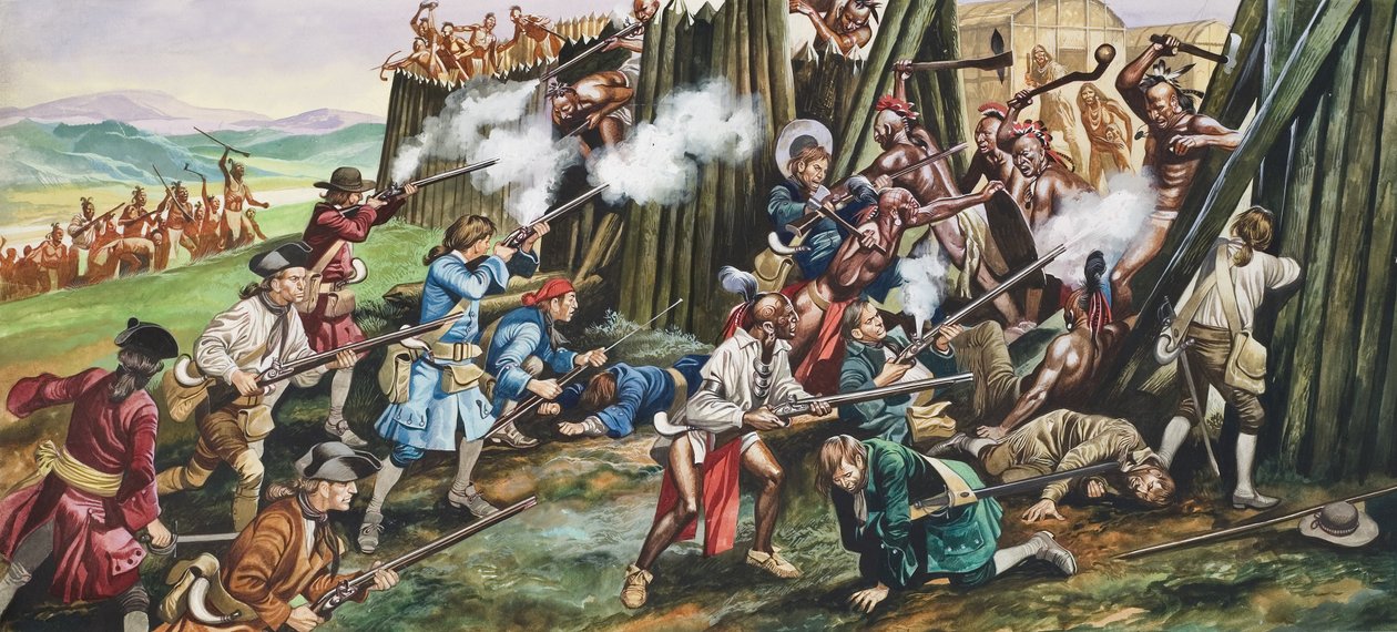 Assalto alla fortezza di Neoheroka (gouache su carta) da Ron Embleton