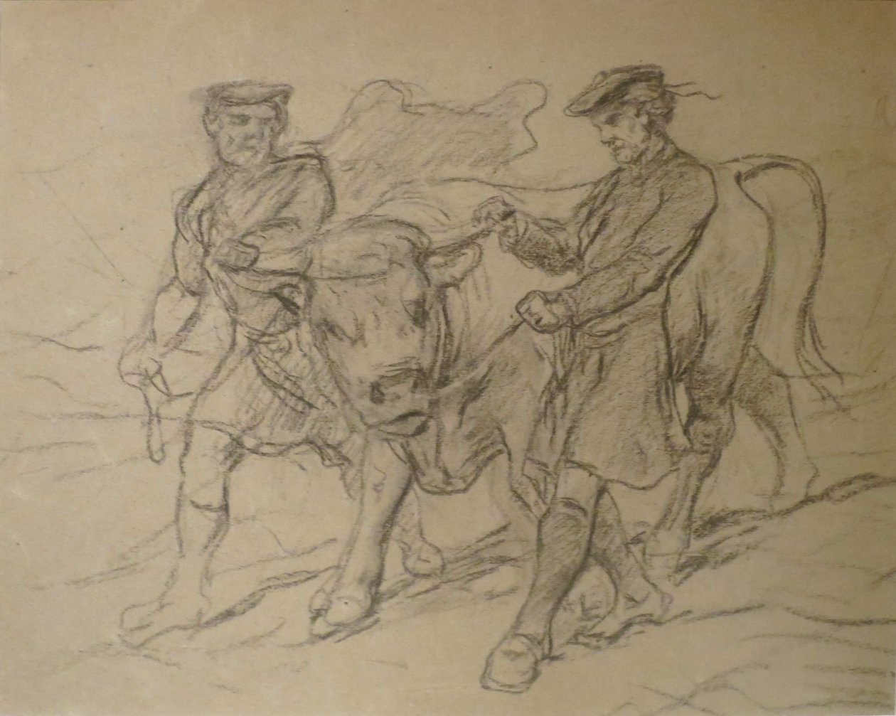 Due uomini con toro di Rosa Bonheur, gesso nero, Columbus Museum of Art da Rosa Bonheur