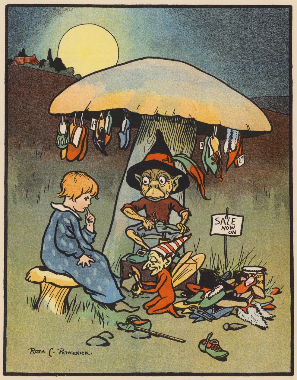 "Così Toddy ha provato delle scarpe" (litografia a colori) da Rosa Petherick