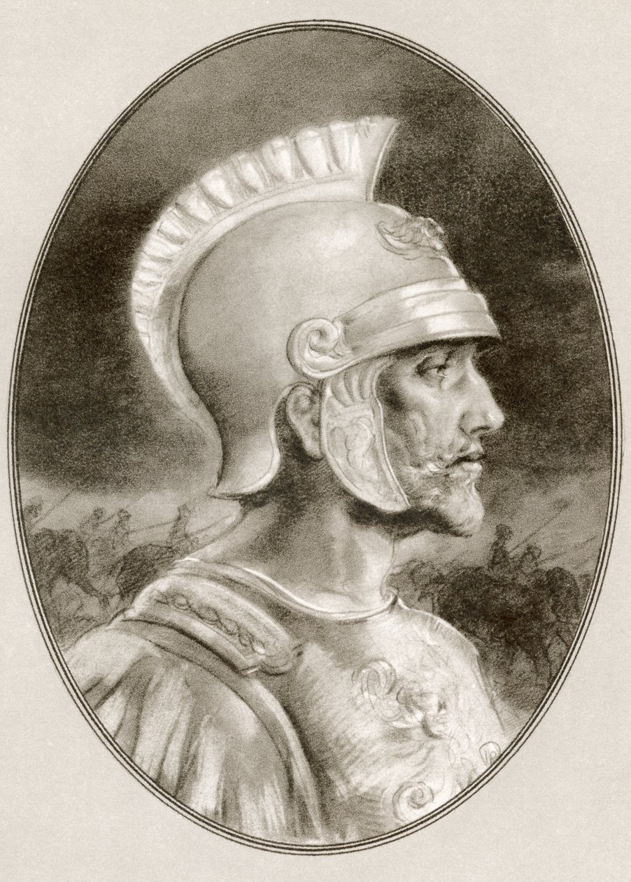 Ashoka, morto nel 232 a.C., noto come Ashoka il Grande. Imperatore indiano della dinastia Maurya. Illustrazione di Gordon Ross, artista e illustratore americano (1873-1946), da Living Biographies of Famous Rulers da Ross Gordon
