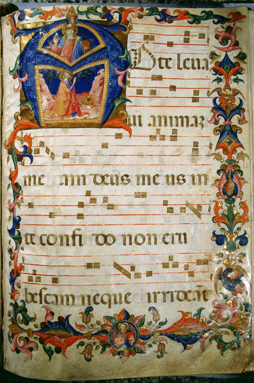 Corale / Graduale n.5 Iniziale istoriata "A" raffigurante il re Davide e Dio Padre da Rossello Franchi