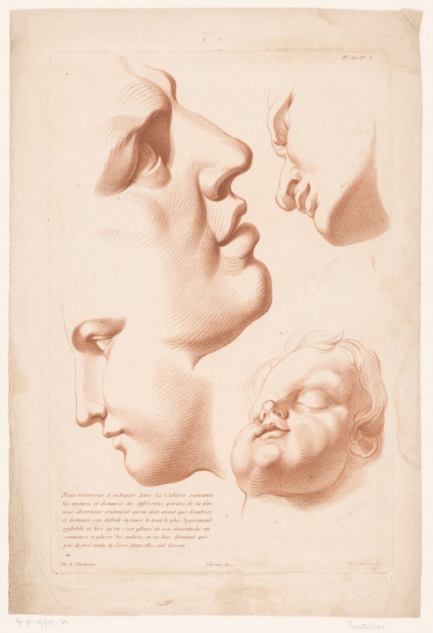 Teste di uomo, donna e bambino (Principi del disegno dal vero, parte seconda) da Louis François Roubillac