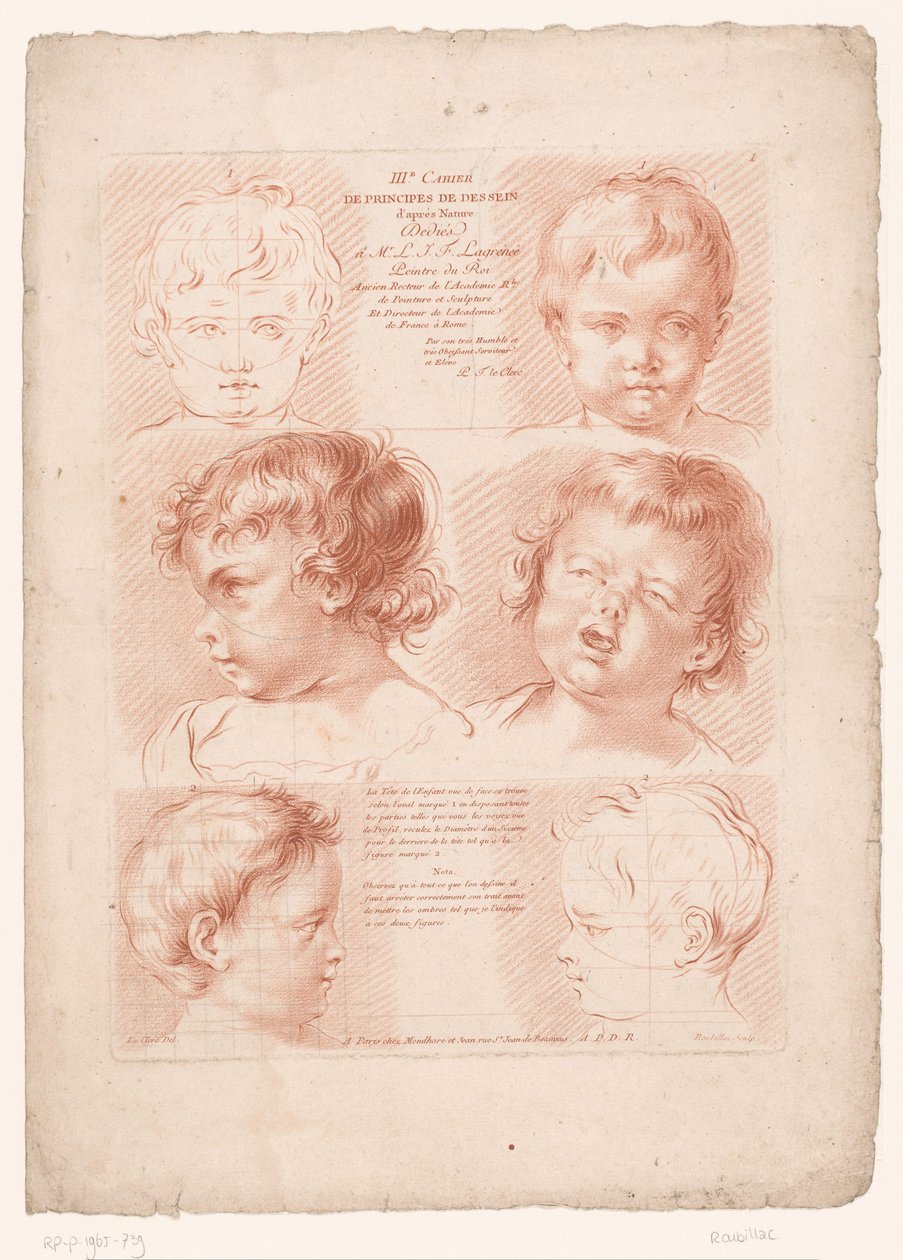 Pagina del titolo con sei teste di bambini, di cui due in rappresentazione schematica da Louis François Roubillac