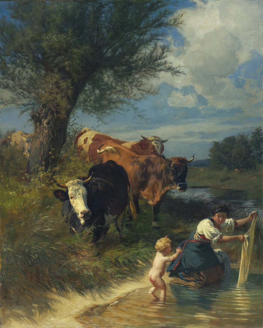 Mucche e lavandaia al ruscello da Rudolf Koller