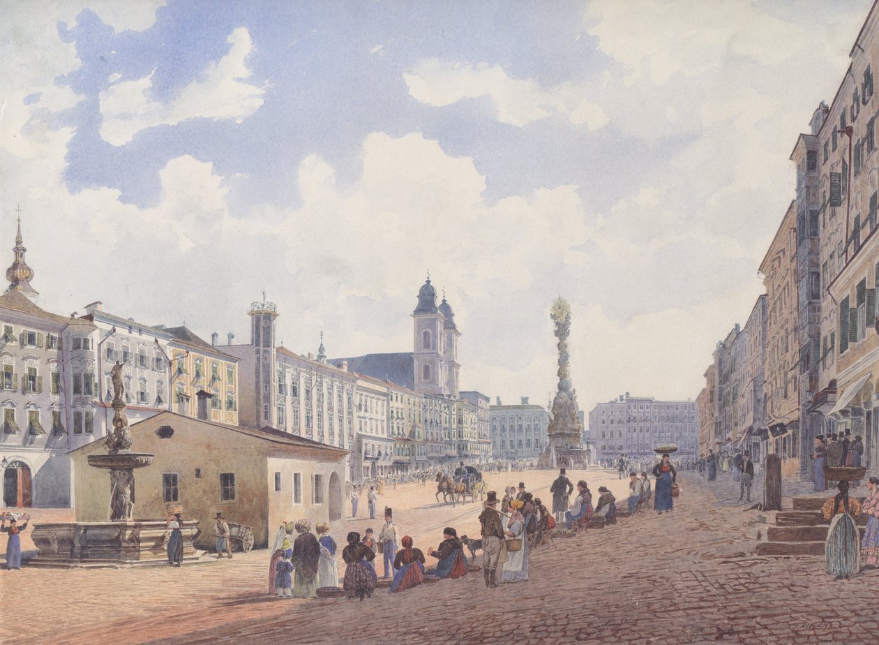 La piazza principale di Linz da Rudolf von Alt