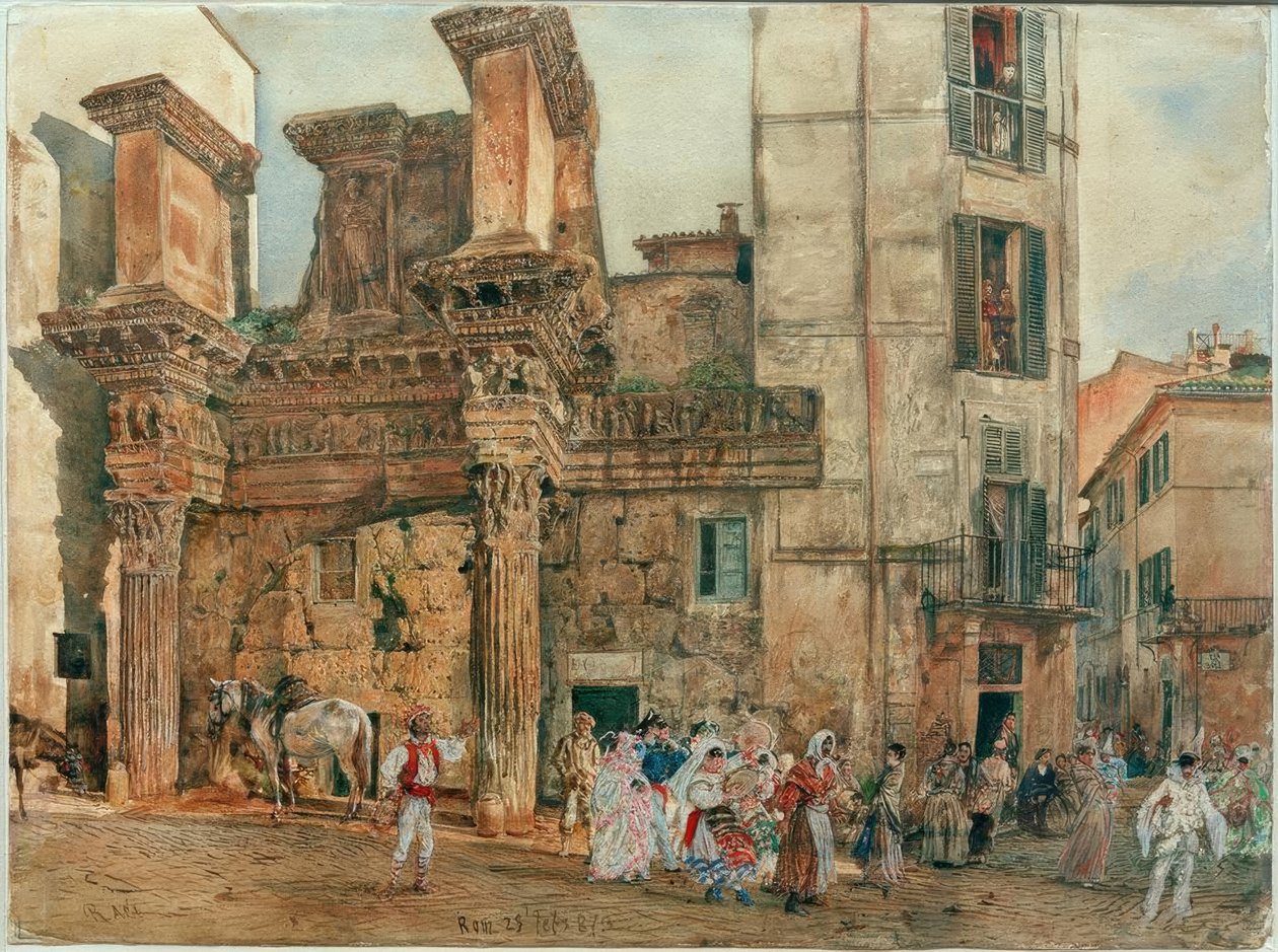 Il portico fittizio del Foro di Nerva a Roma con scena di carnevale da Rudolf von Alt