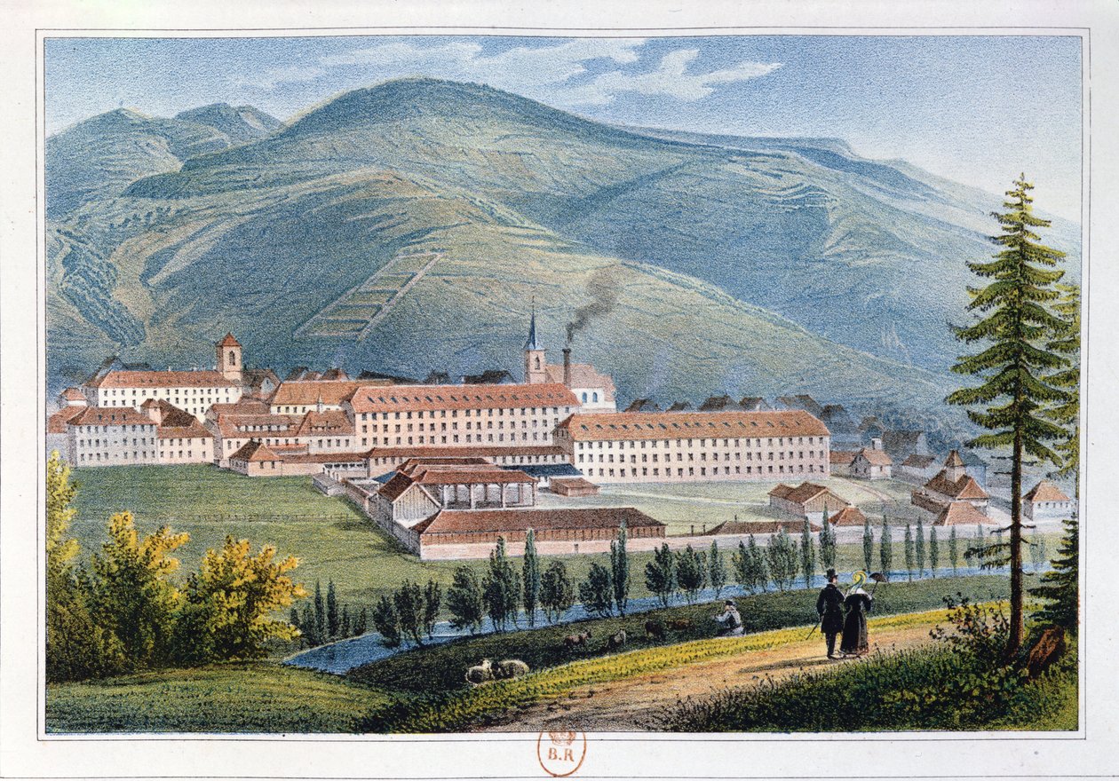 Fabbrica dei Signori Hartmann und Fils, Munster, Alsazia, Francia, 1842 da Rudolf Huber