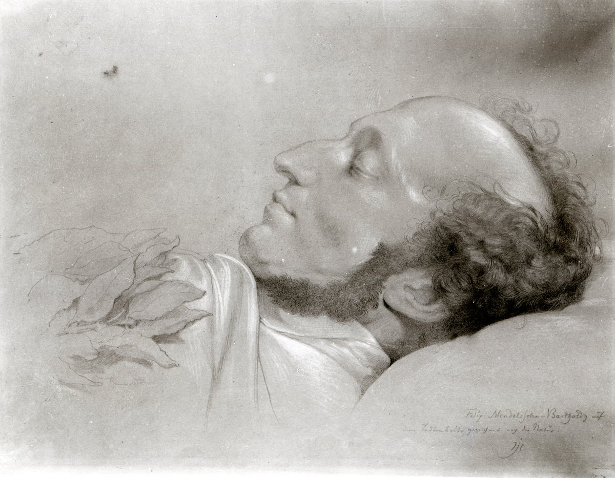Felix Mendelssohn (1809-47) sul letto di morte, c.1847 da Rudolf Julius Benno Huebner