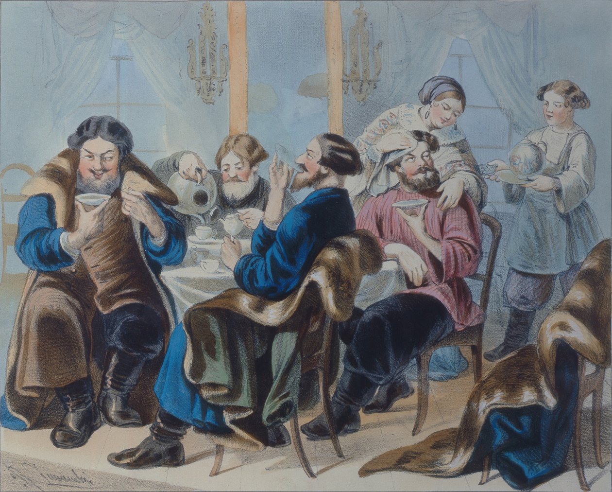 Tè e Zucchero. Bere il tè in una taverna, primo quarto del XIX secolo da Rudolf Kasimirovich Zhukovsky