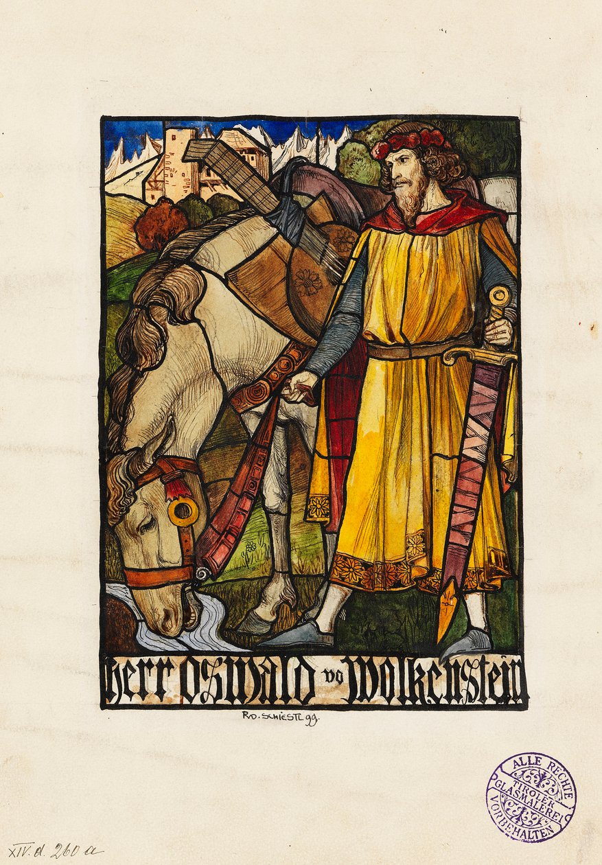 Oswald von Wolkenstein Design per vetrata da Rudolf Schiestl