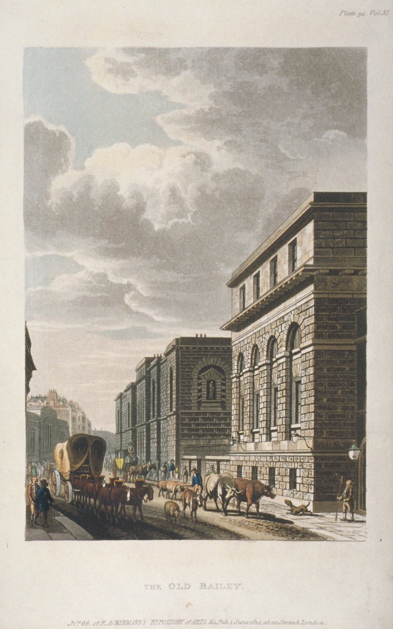 Veduta di Old Bailey, guardando a nord, Città di Londra da Rudolph Ackermann