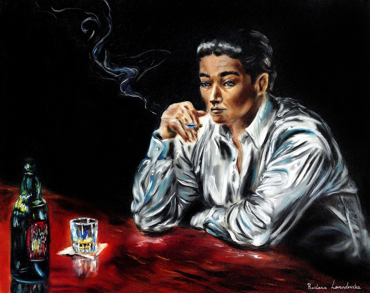 Mistero al bar, 2024 (olio su tela) da Ruslana Levandovska