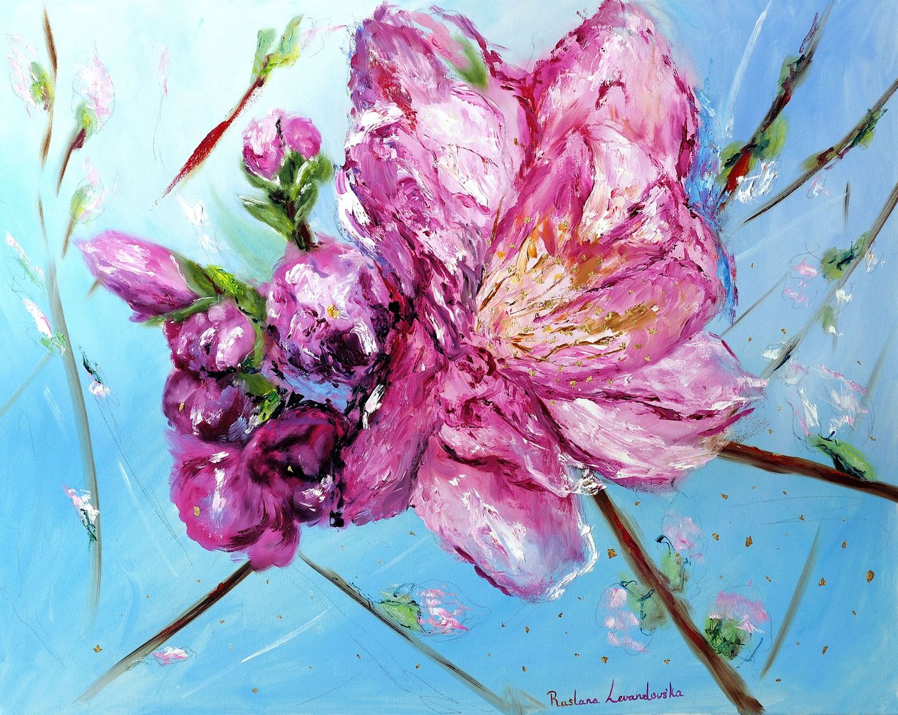 Fiori di ciliegio rosa, con decorazioni dorate da Ruslana Levandovska