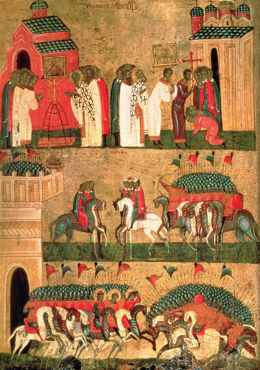 Battaglia dei Novgorodiani con i Suzdaliani, Scuola di Novgorod, metà del XV secolo da Russian School