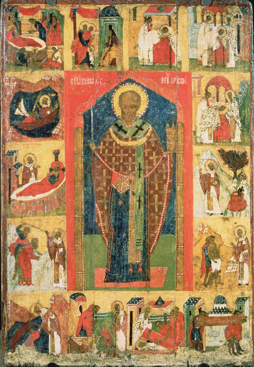 San Nicola di Moshajsk con scene della sua vita da Russian School