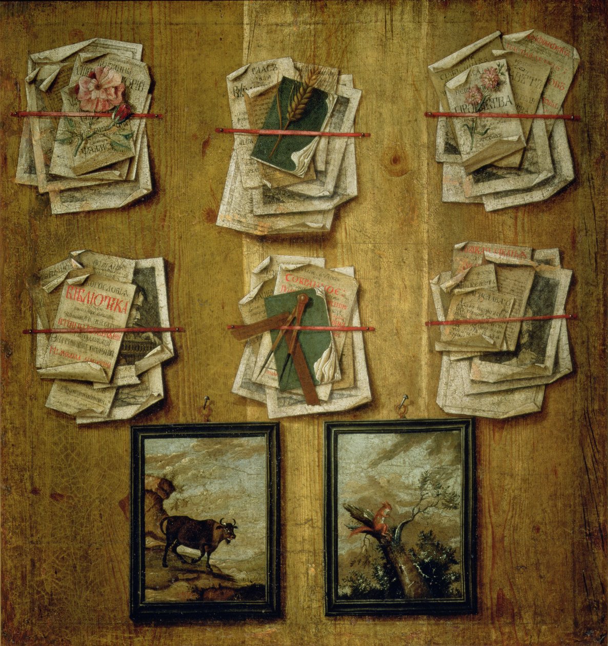 Natura morta con fogli di libro e immagini, 1783 da Russian School
