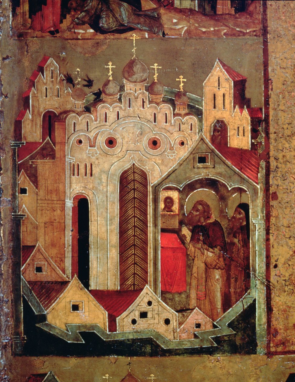 La visione di San Sergio di Radonež, 1640s (tempera su tavola) (dettaglio) da Russian School