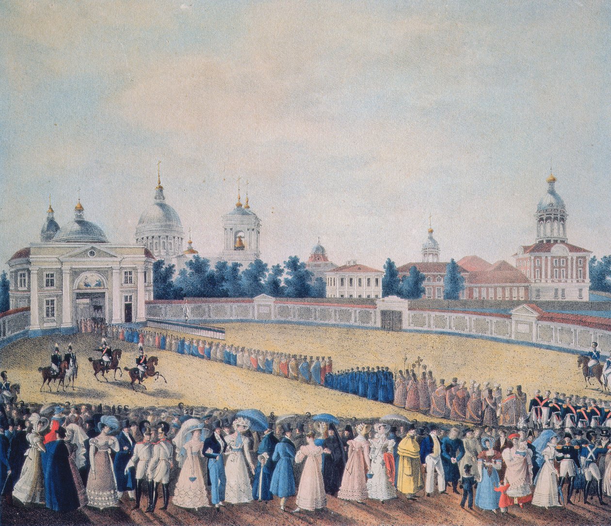 La visita di Alessandro I al Monastero di Alexander Nevsky, 1821 da Russian School