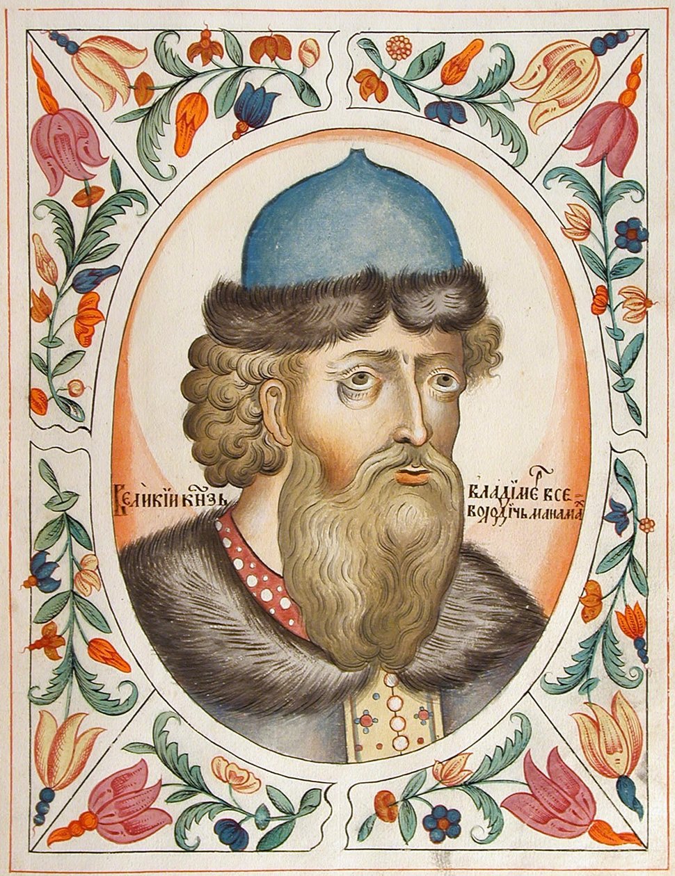 Gran Principe Vladimir II Monomaco di Kiev dal Tsarskiy titulyarnik Libro dei Titoli degli Zar, 1672 da Russian Master
