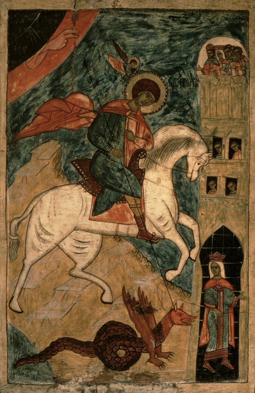 San Giorgio e il Drago, icona russa da Vologda, XV secolo da Russian School