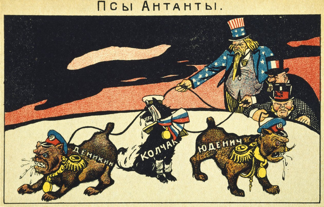 I capitalisti sguinzagliano i loro cani, manifesto della propaganda bolscevica, Rivoluzione russa, Russia, XX secolo (incisione) da Russian School