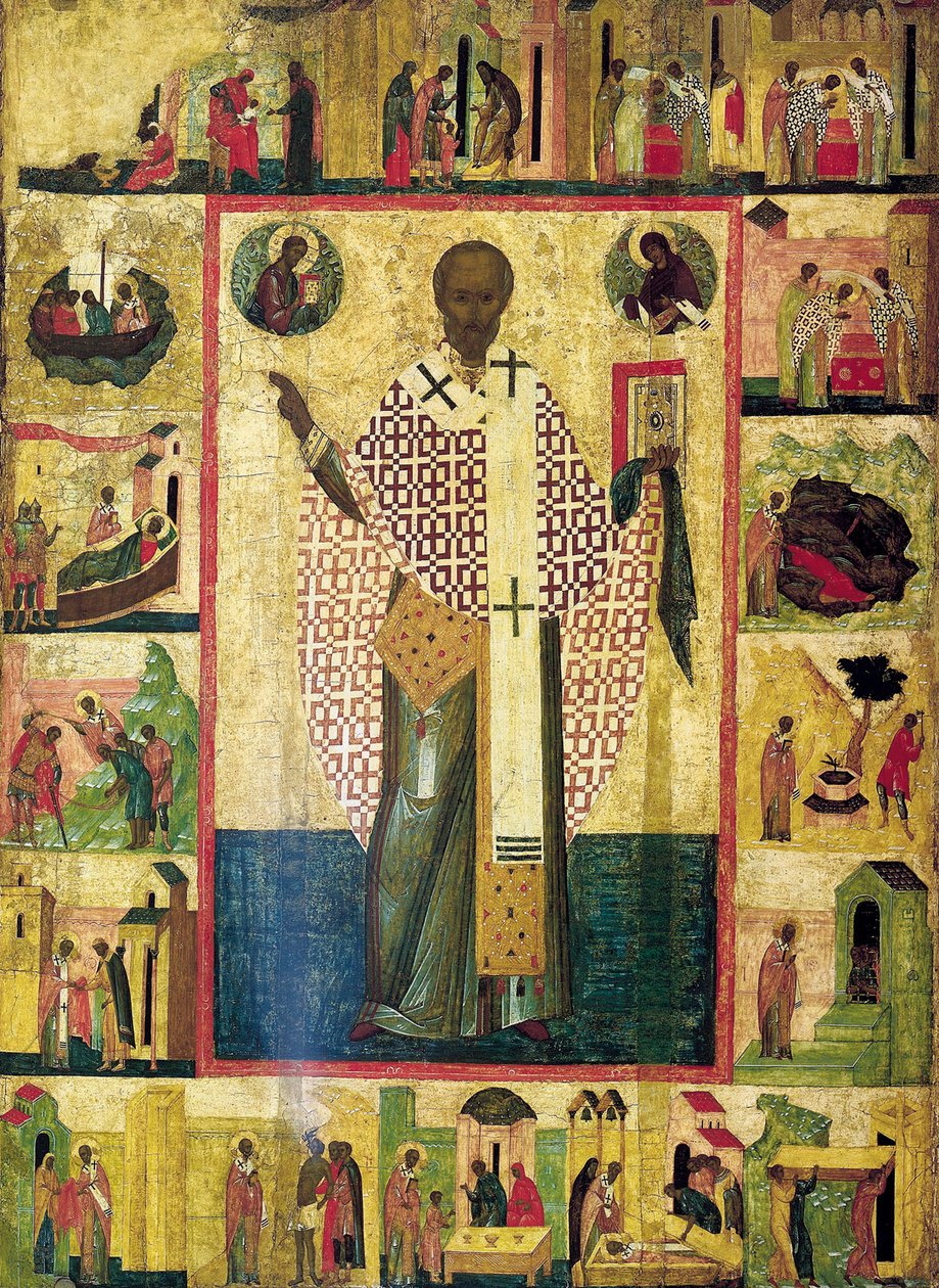 San Nicola di Zaraisk con scene della sua vita da Russian icon.