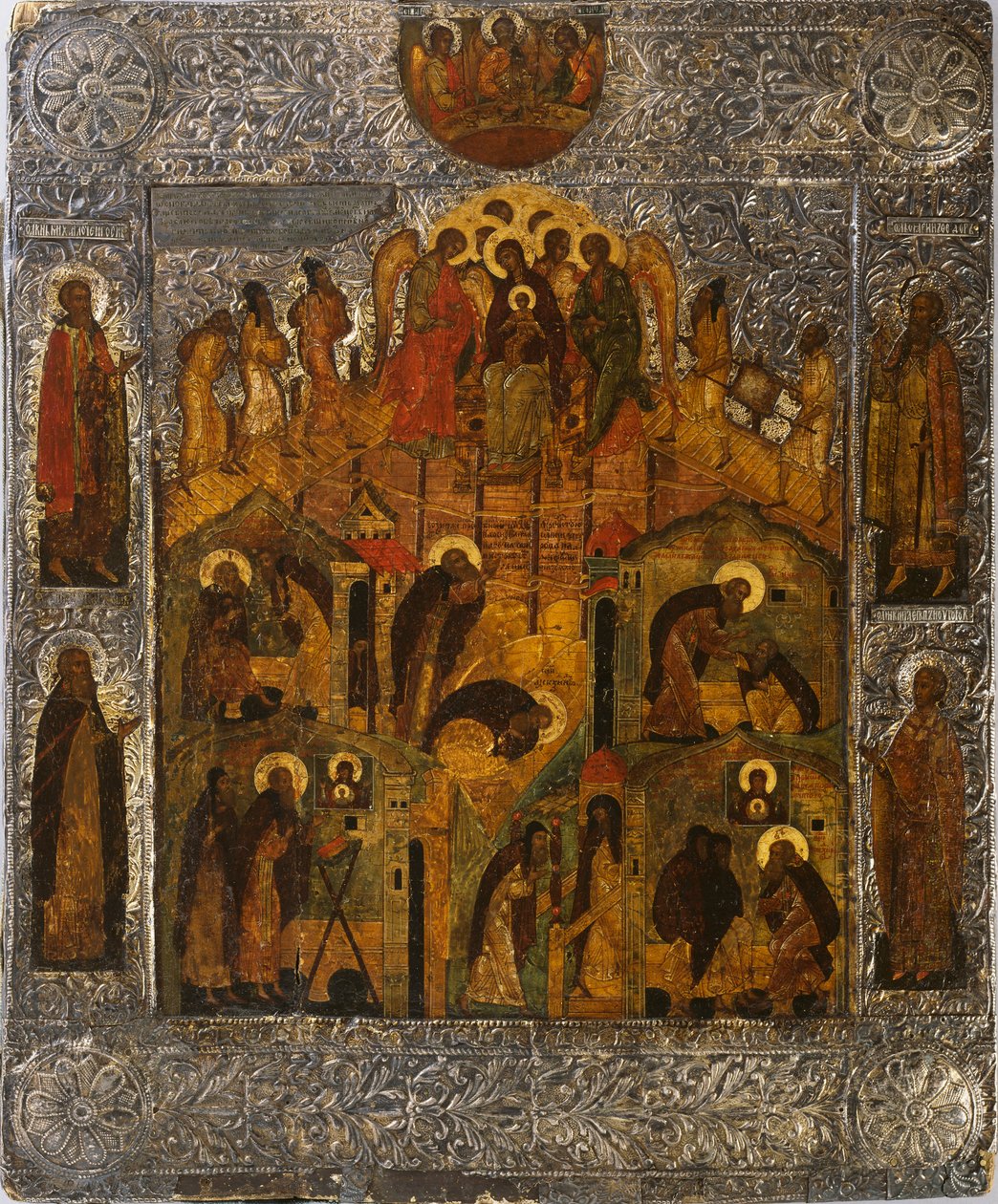 La rivelazione della Vergine Maria a San Alessandro Svirsky da Russian icon.
