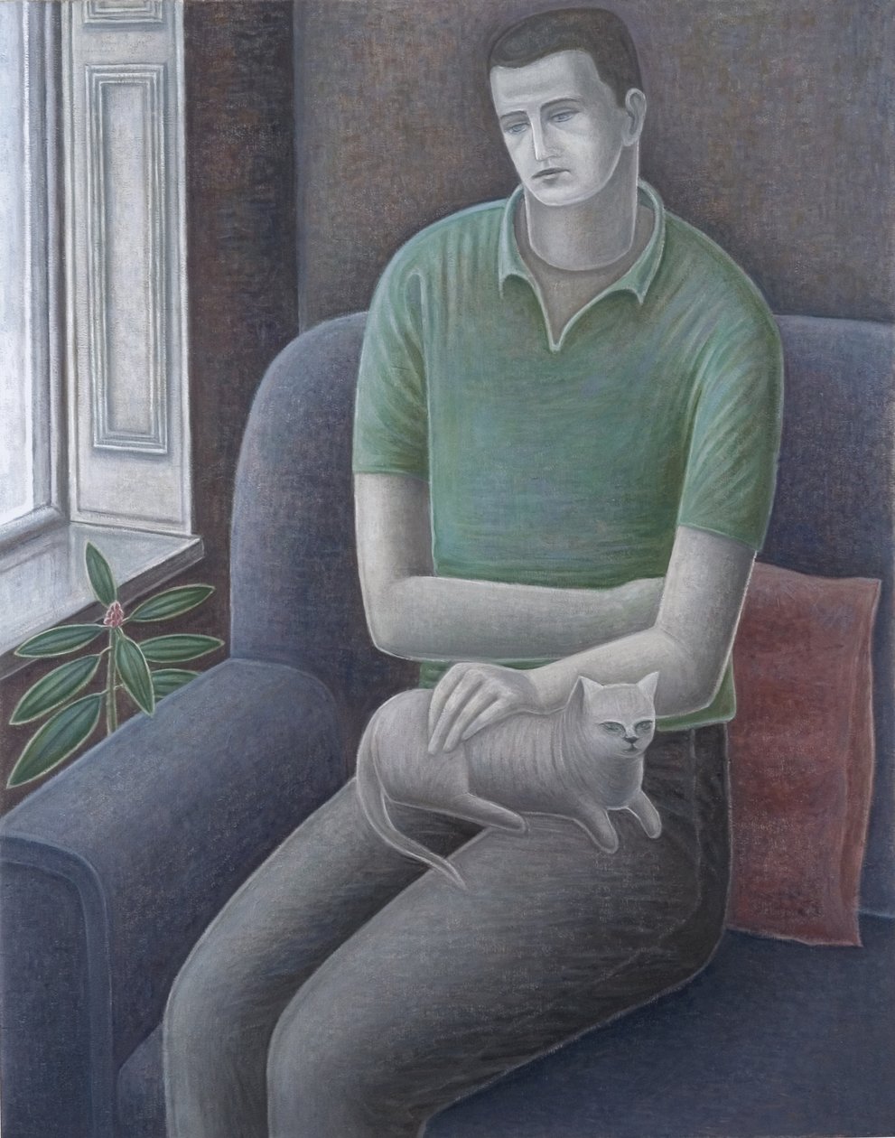 Giovane uomo con gatto, 2008 da Ruth Addinall