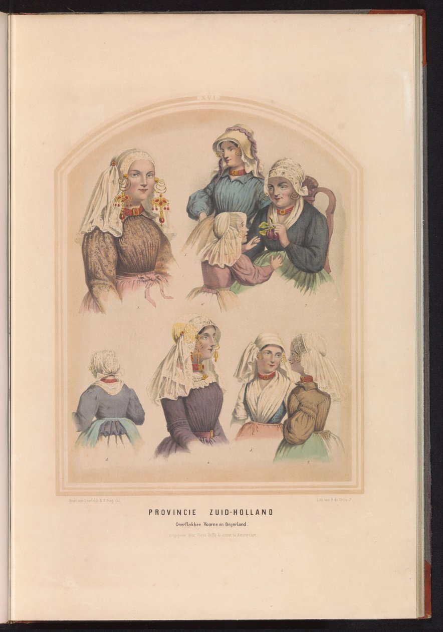 Costume tradizionale di Overflakkee, Voorne e Oud-Beijerland in Olanda Meridionale, 1857 da Ruurt de Vries
