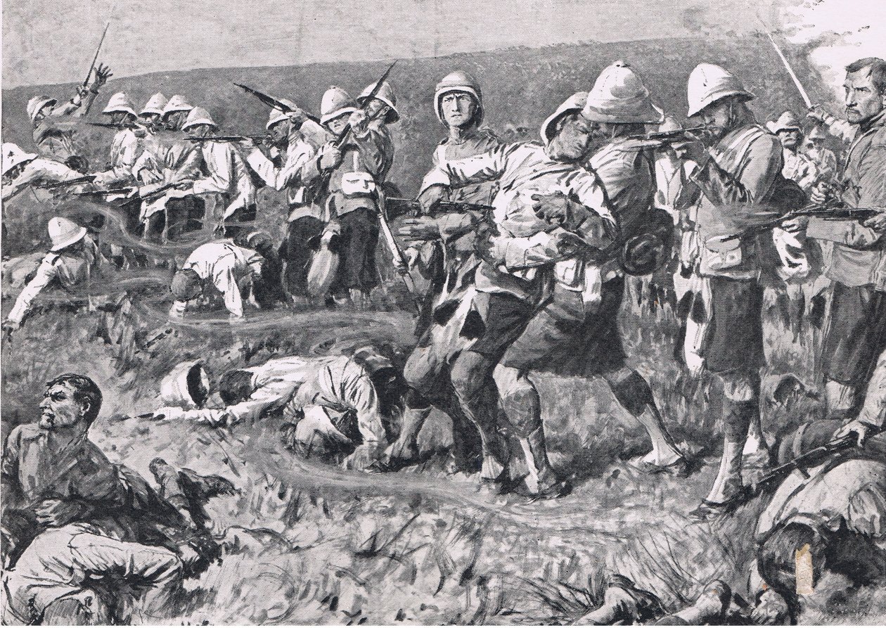 Majuba Hill, 27 febbraio 1881 (Prima Guerra Boera), illustrazione da British Battles on Land and Sea, 1915 da S. Begg
