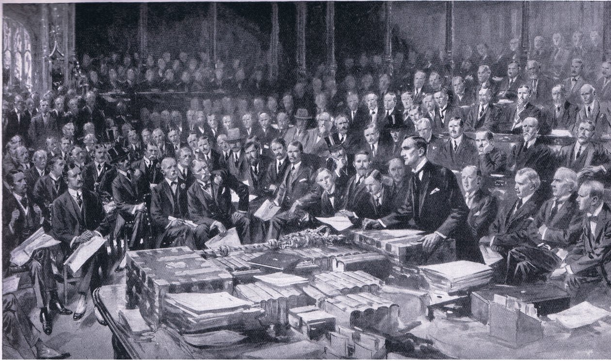 Uno degli eventi più importanti nella storia del Parlamento 3 agosto 1914, da Cassells History of the British People pubblicato da Waverley Book Company Limited da S. Begg