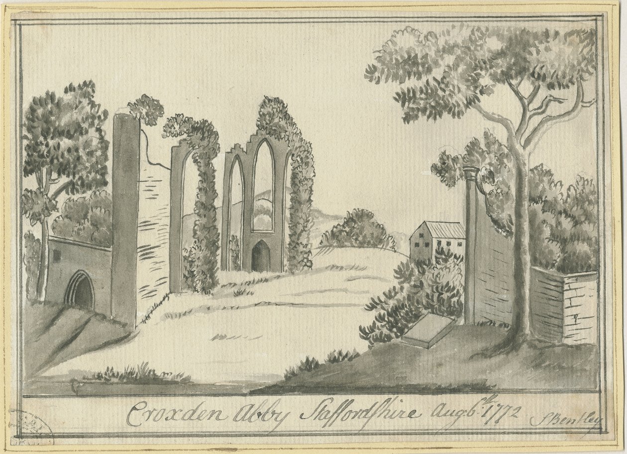 Abbazia di Croxden: disegno a seppia da S Bentley