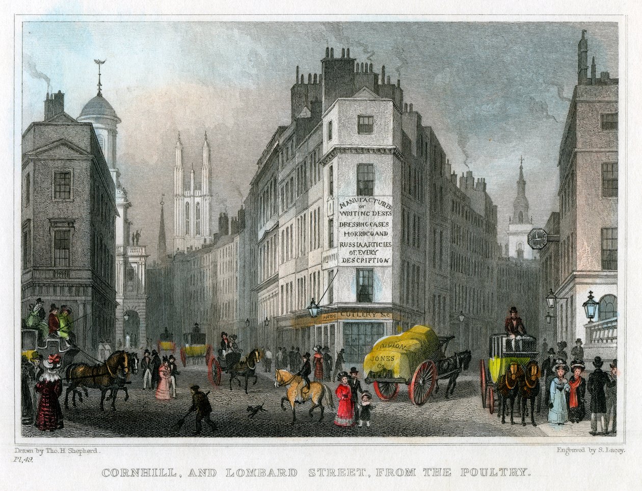 Cornhill e Lombard Street da Poultry, City of London, 1830 da S. Lacey
