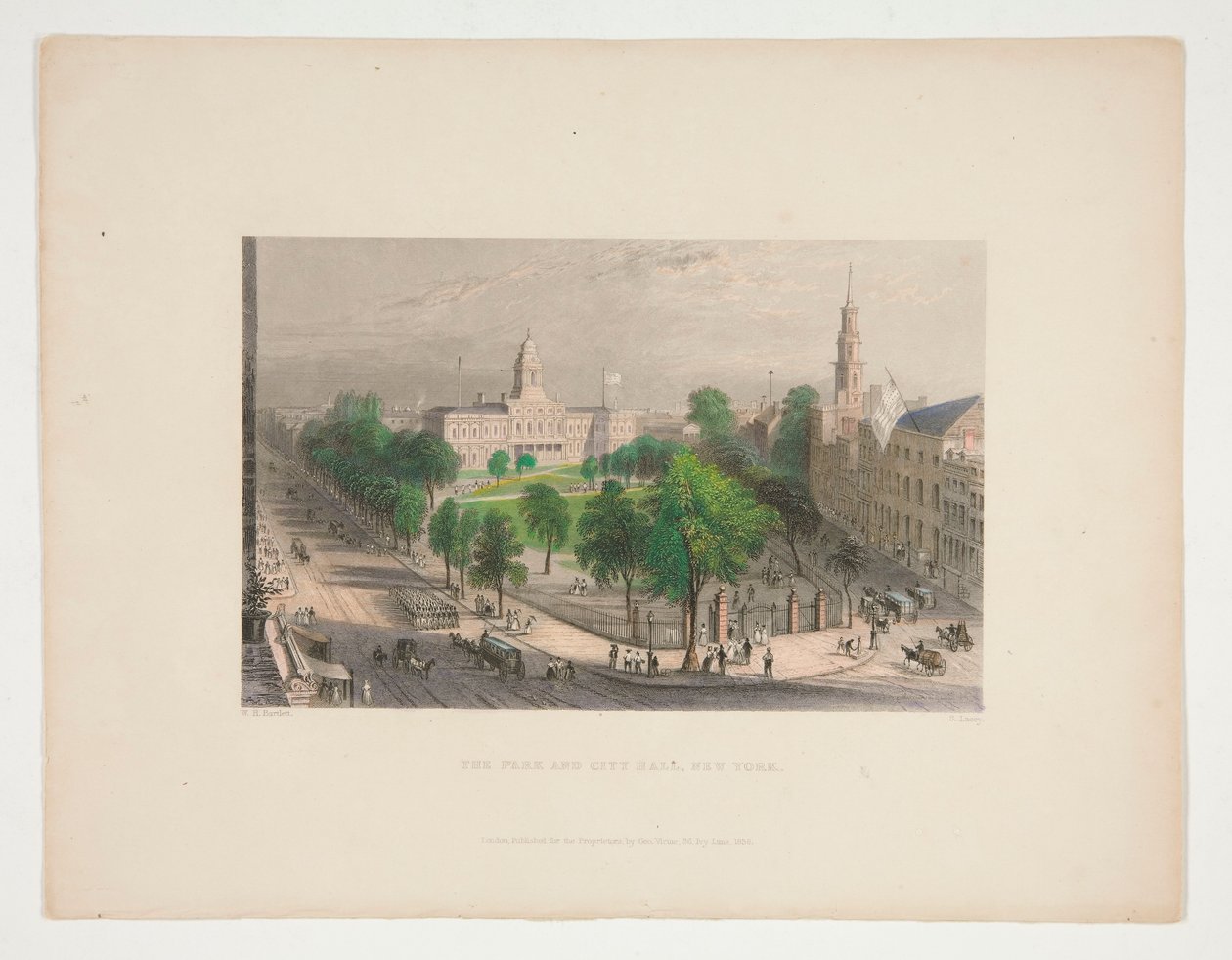 Il parco e il municipio, New York, illustrazione per Nathaniel Parker Willis da S. Lacey