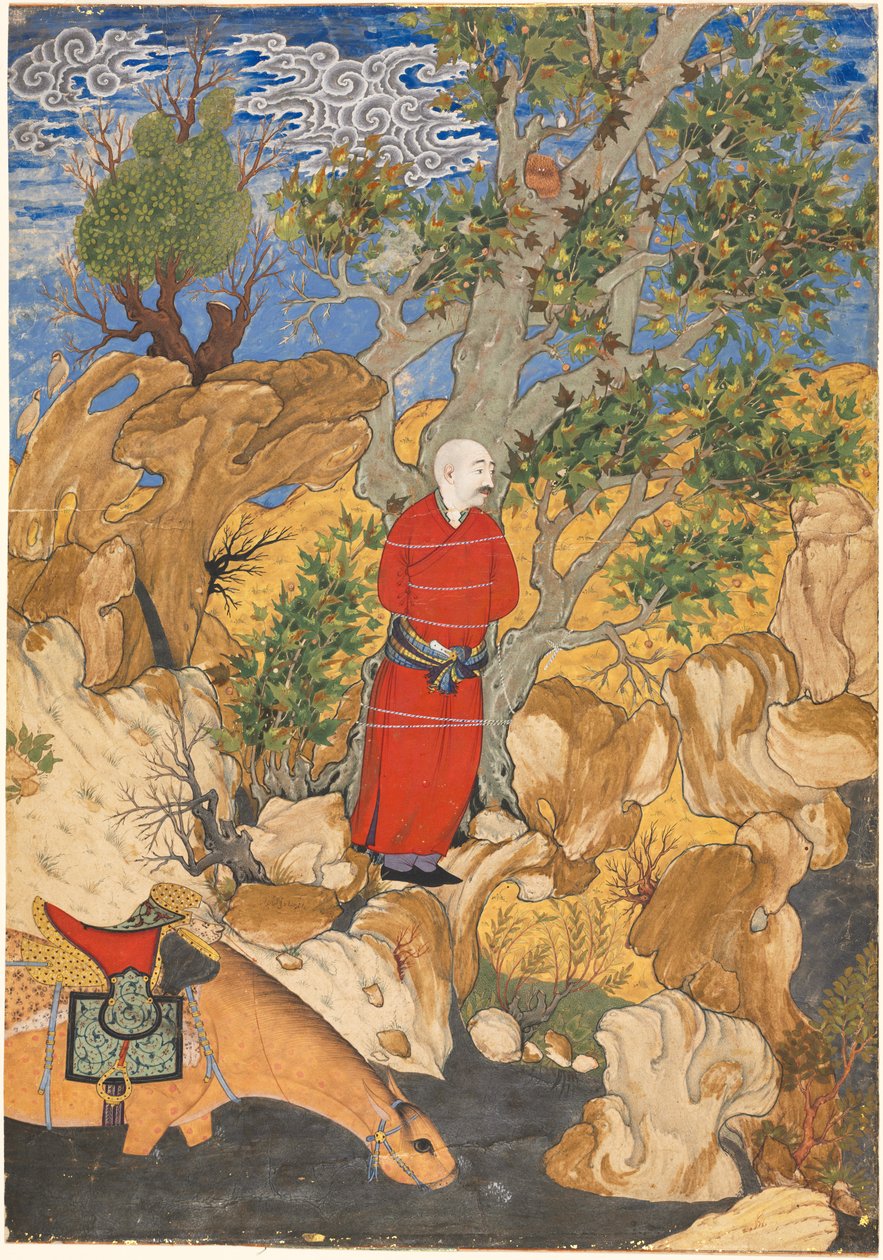 Aulad legato a un platano, da uno Shahnama di Firdausi da Sadiqi Bek