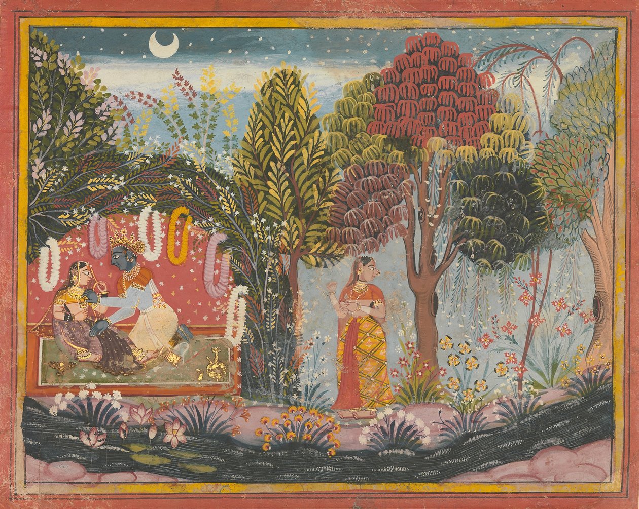Krishna e Radha in un pergolato: pagina da un Gita Govinda disperso, ca. 1665 da Sahibdin