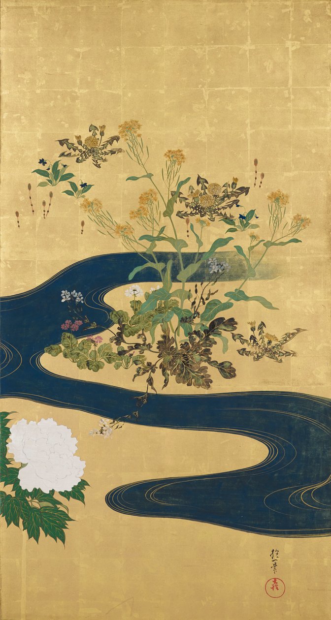 Piante fiorite delle quattro stagioni e un ruscello da Sakai Hoitsu